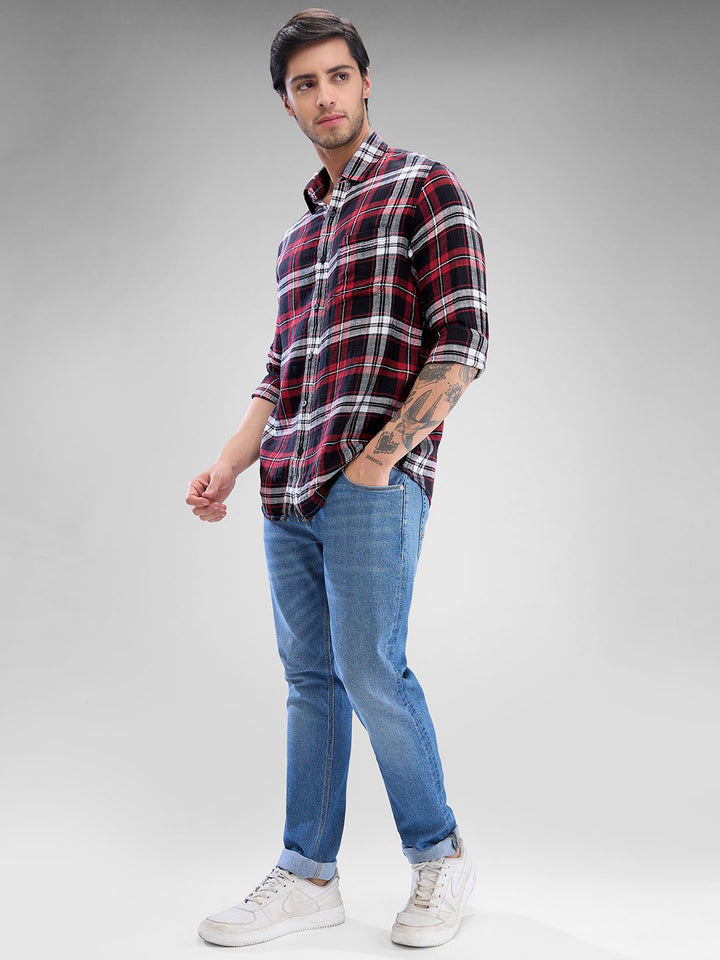 SPYKAR Men Tartan Checks Spread Collar Slim Fit Casual Shirt