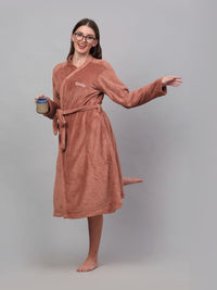KLOTTHE Rust Woollen Long Sleeves Bath Robe With Belt