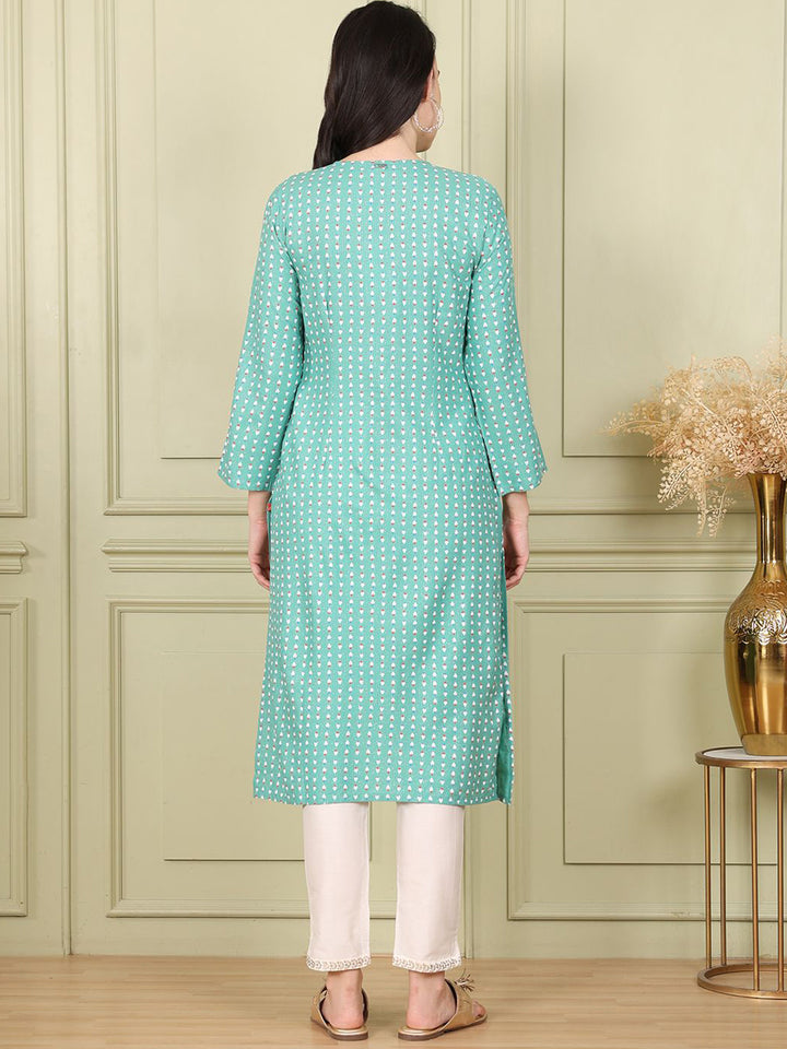 W Women Geometric Printed Flared Sleeves Sequinned Kurta