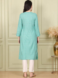 W Women Geometric Printed Flared Sleeves Sequinned Kurta