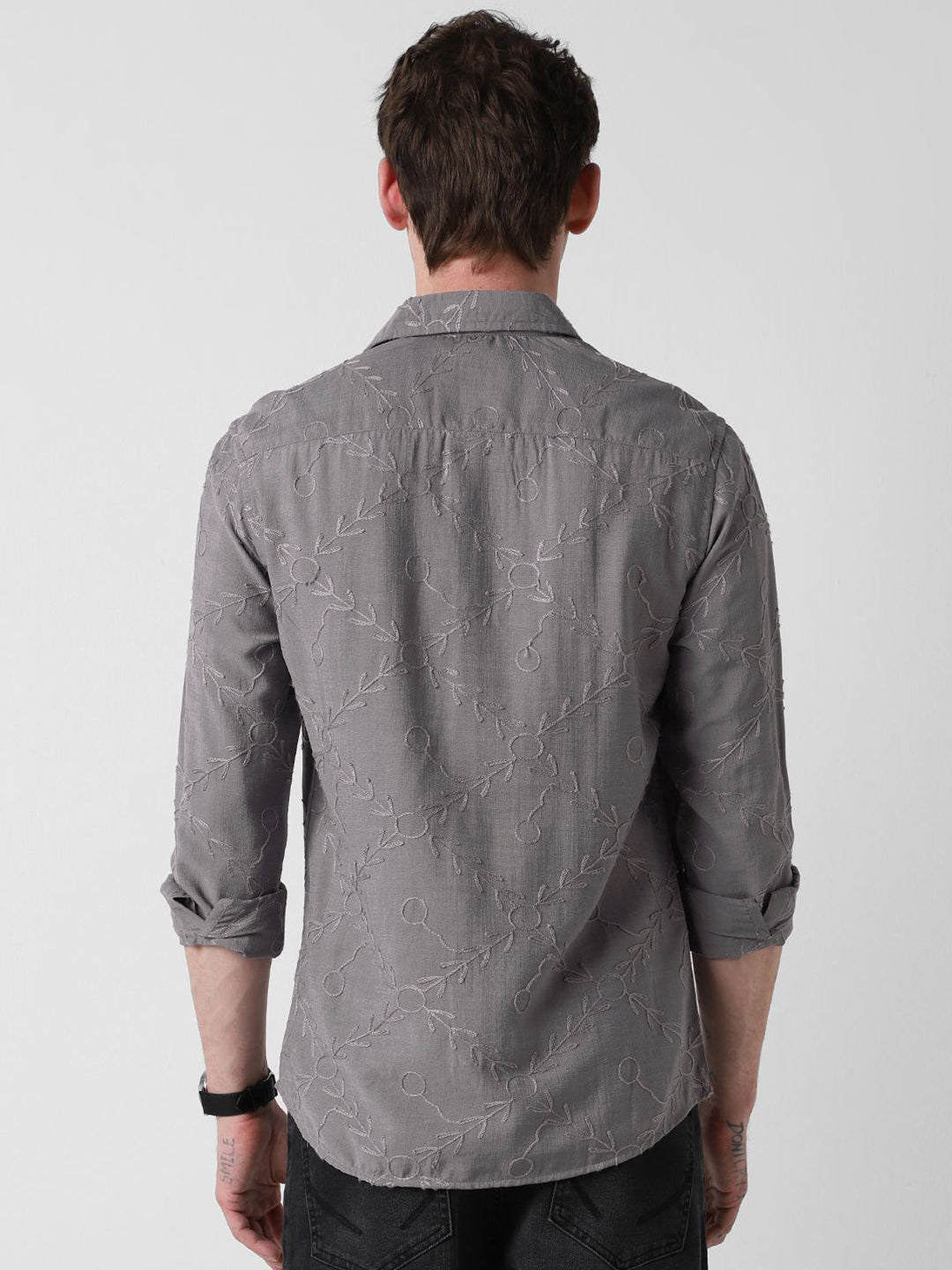 VASTRADO Men Classic Spread Collar Textured Solid Pure Cotton Slim Fit Casual Shirt
