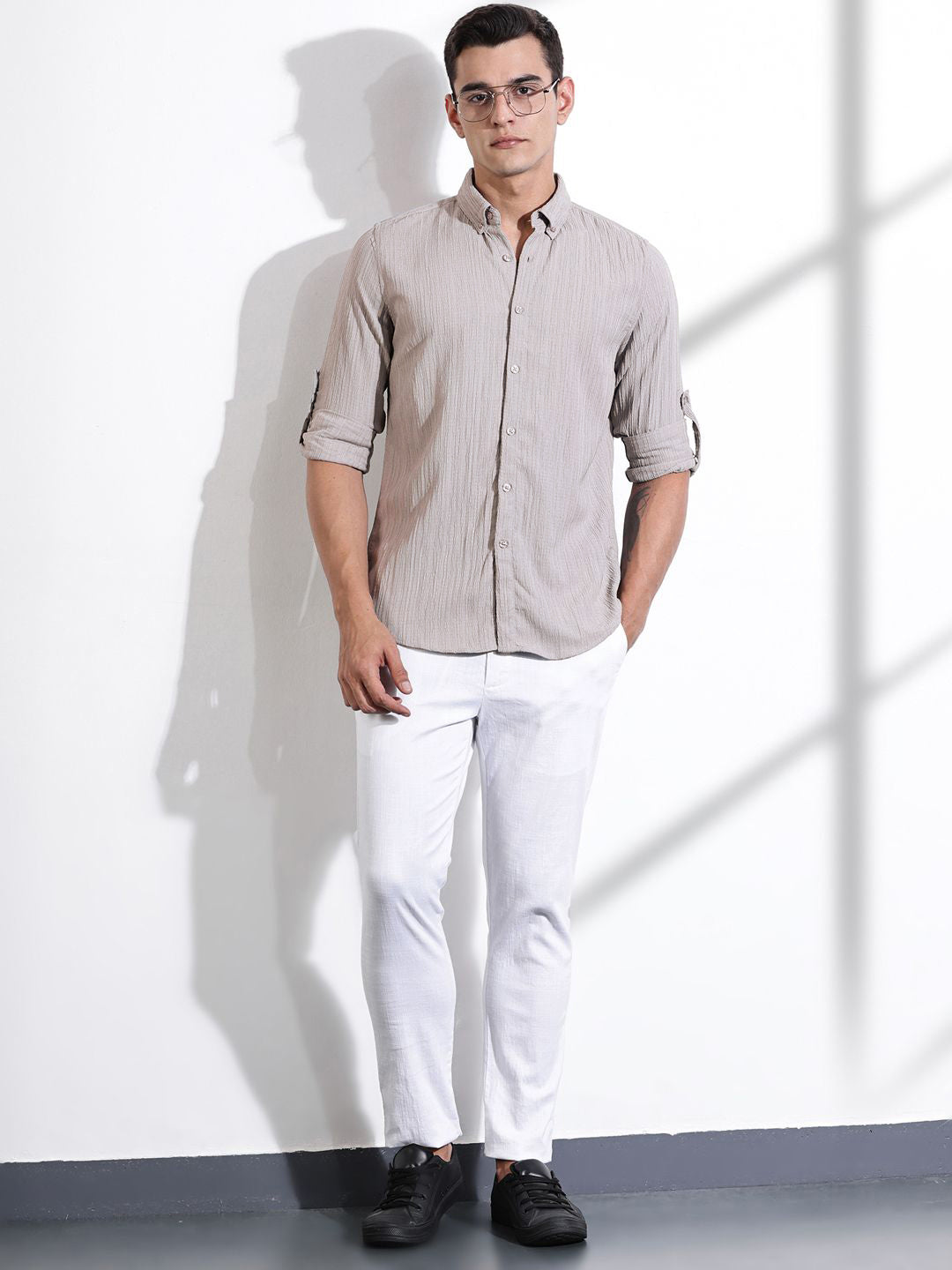 Thomas Scott Men Classic Slim Fit Opaque Casual Shirt