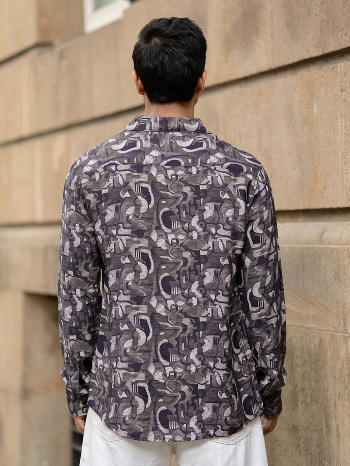Powerlook Men Spread Collar Abstract Printed Cotton Casual Shirt