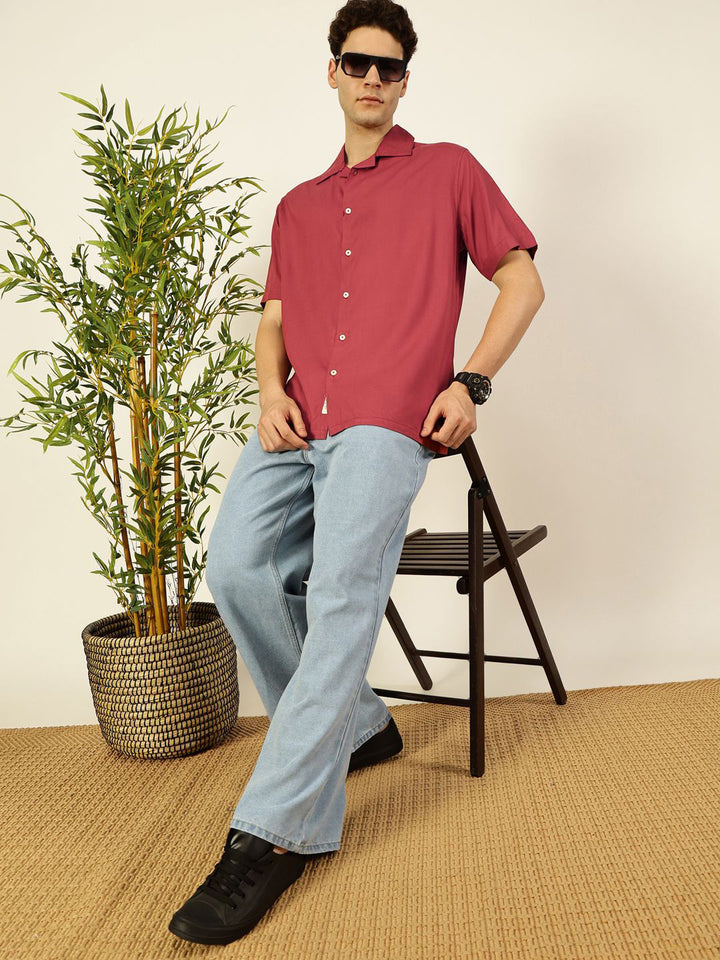 Thomas Scott Men Premium Cuban Collar Solid Oversized Casual Shirt