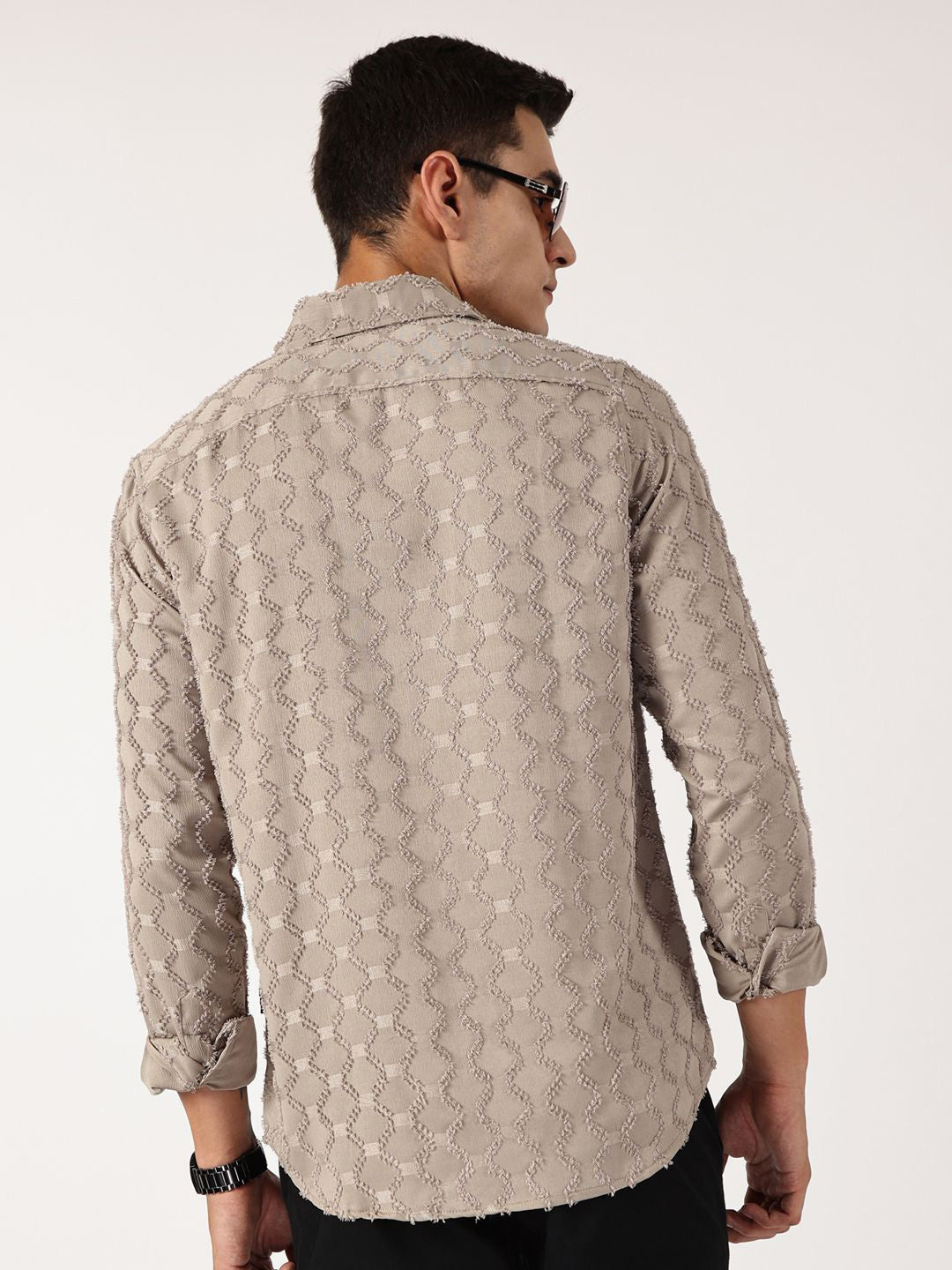 Thomas Scott Men Premium Spread Collar Textured Casual Shirt