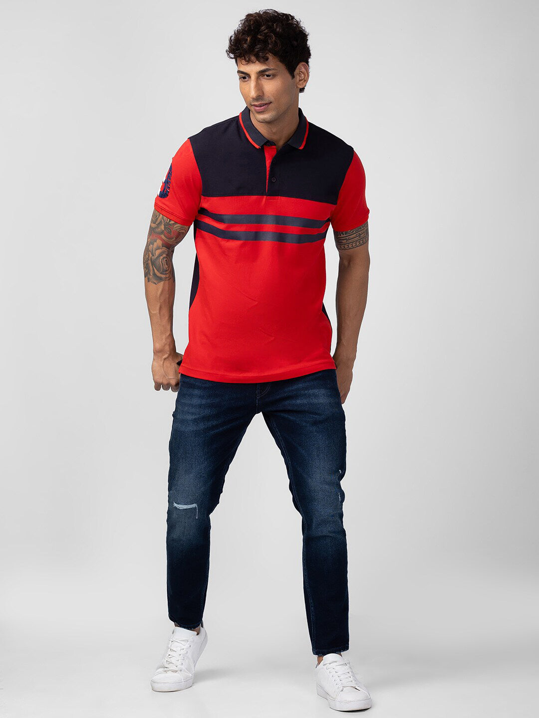 SPYKAR Men Colourblocked Polo Collar Slim Fit T-shirt