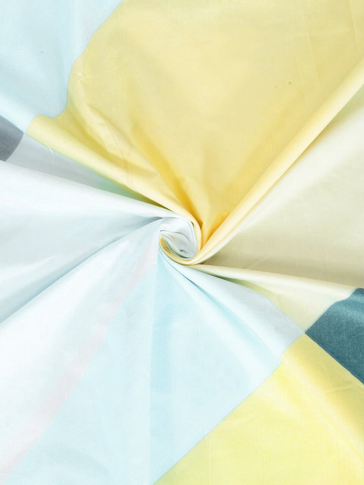 KLOTTHE Turquoise Blue & Yellow Geometric 300 TC King Bedsheet with 2 Pillow Covers