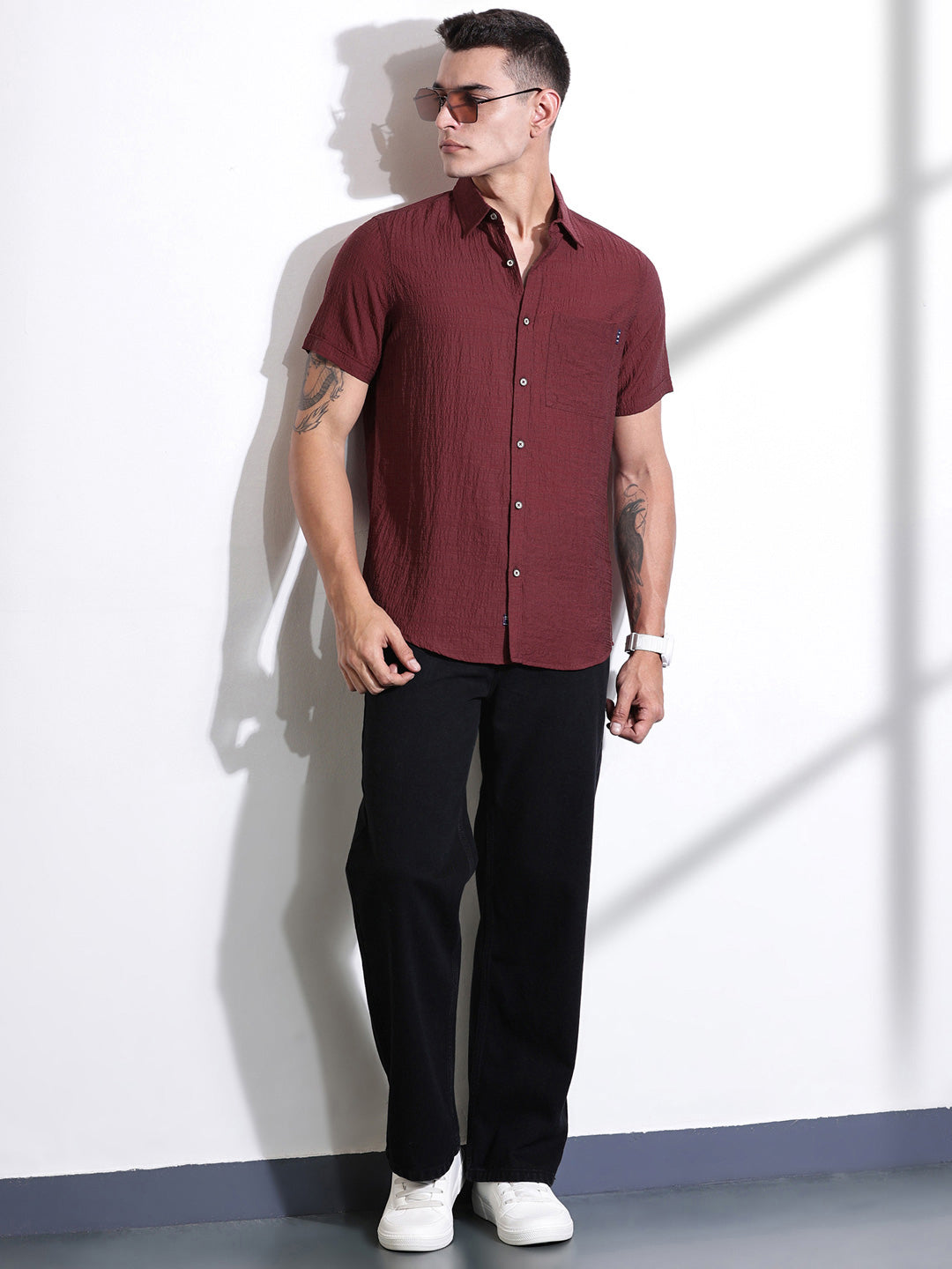 Thomas Scott Men Smart Slim Fit Spread Collar Textured Casual Shirt