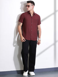 Thomas Scott Men Smart Slim Fit Spread Collar Textured Casual Shirt