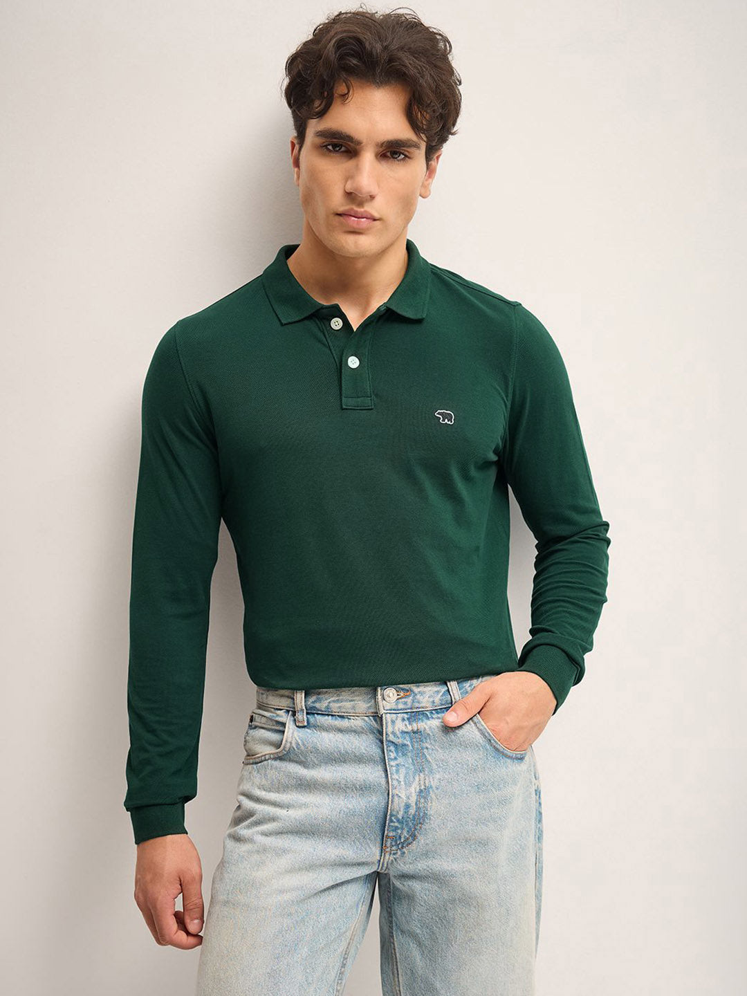 THE BEAR HOUSE Men Solid Polo Collar Cotton T-shirt