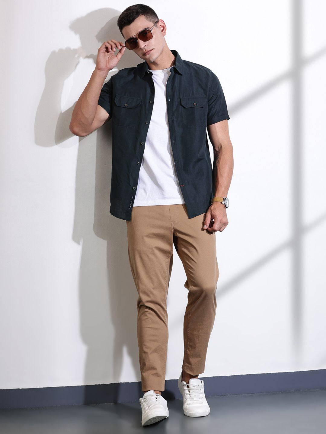 Thomas Scott Men Classic Slim Fit Spread Collar Solid Linen Casual Shirt