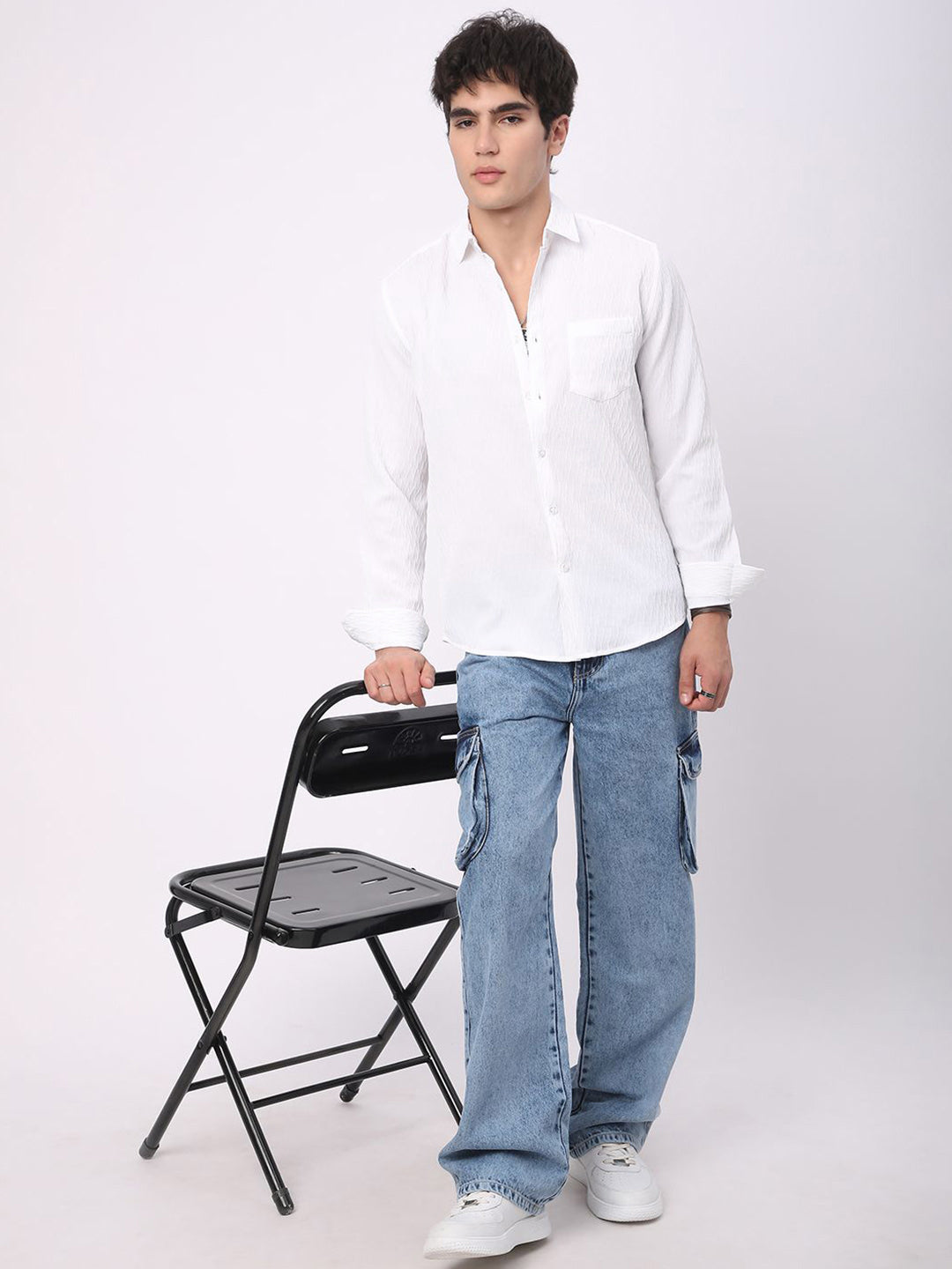 VASTRADO Men Classic Spread Collar Textured Slim Fit Casual Shirt