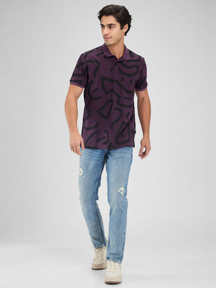 SPYKAR Men Printed Polo Collar Slim Fit T-shirt
