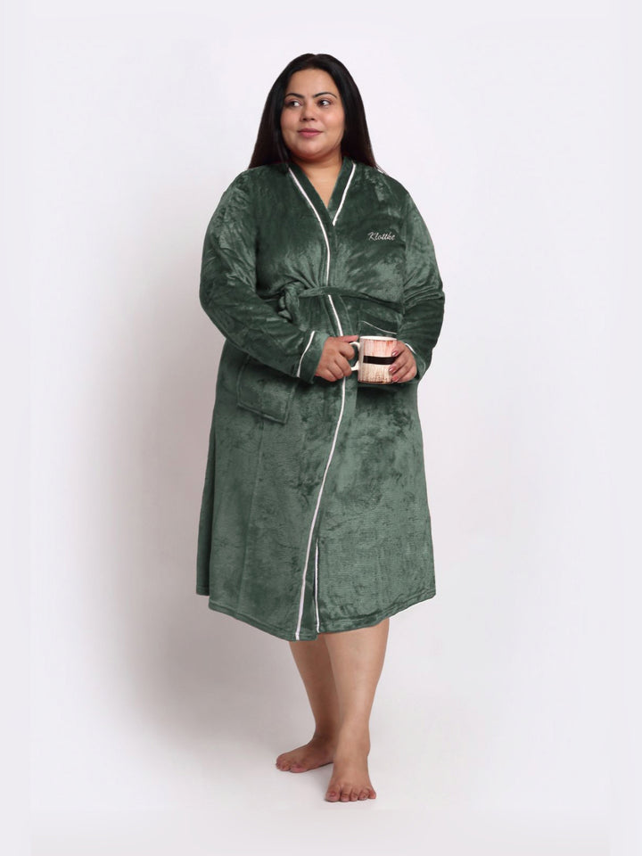 KLOTTHE Woollen Plus Size Bath Robe With Belt