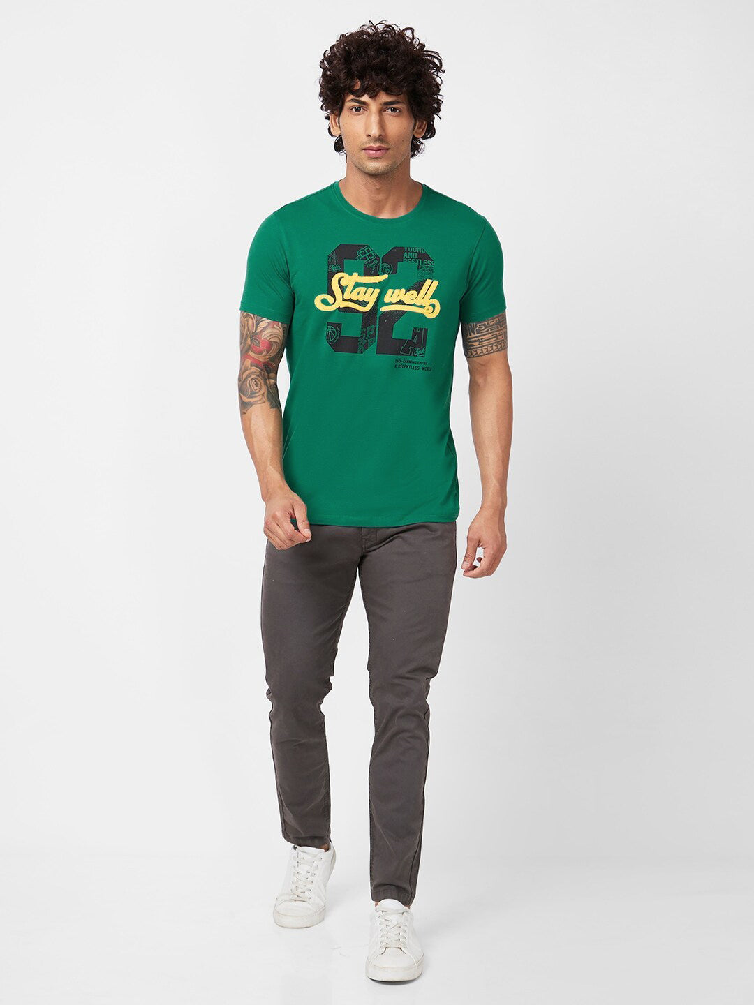 SPYKAR Varsity Printed Slim Fit Cotton Casual T-Shirt