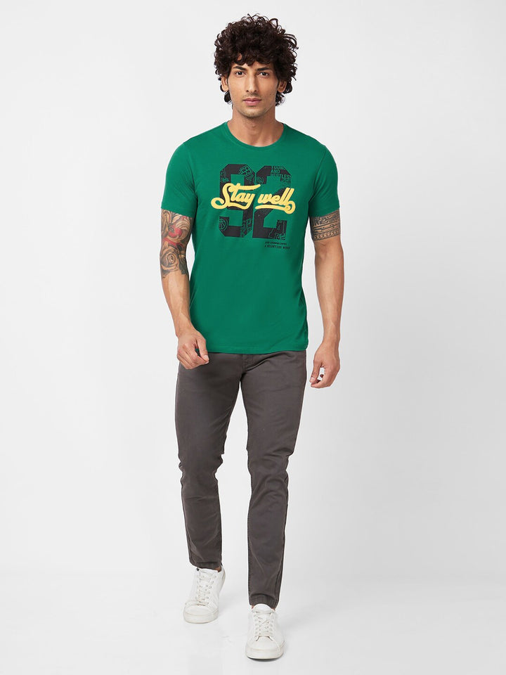 SPYKAR Varsity Printed Slim Fit Cotton Casual T-Shirt