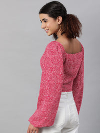 STREET 9 Maroon Floral Georgette Fitted Crop Top