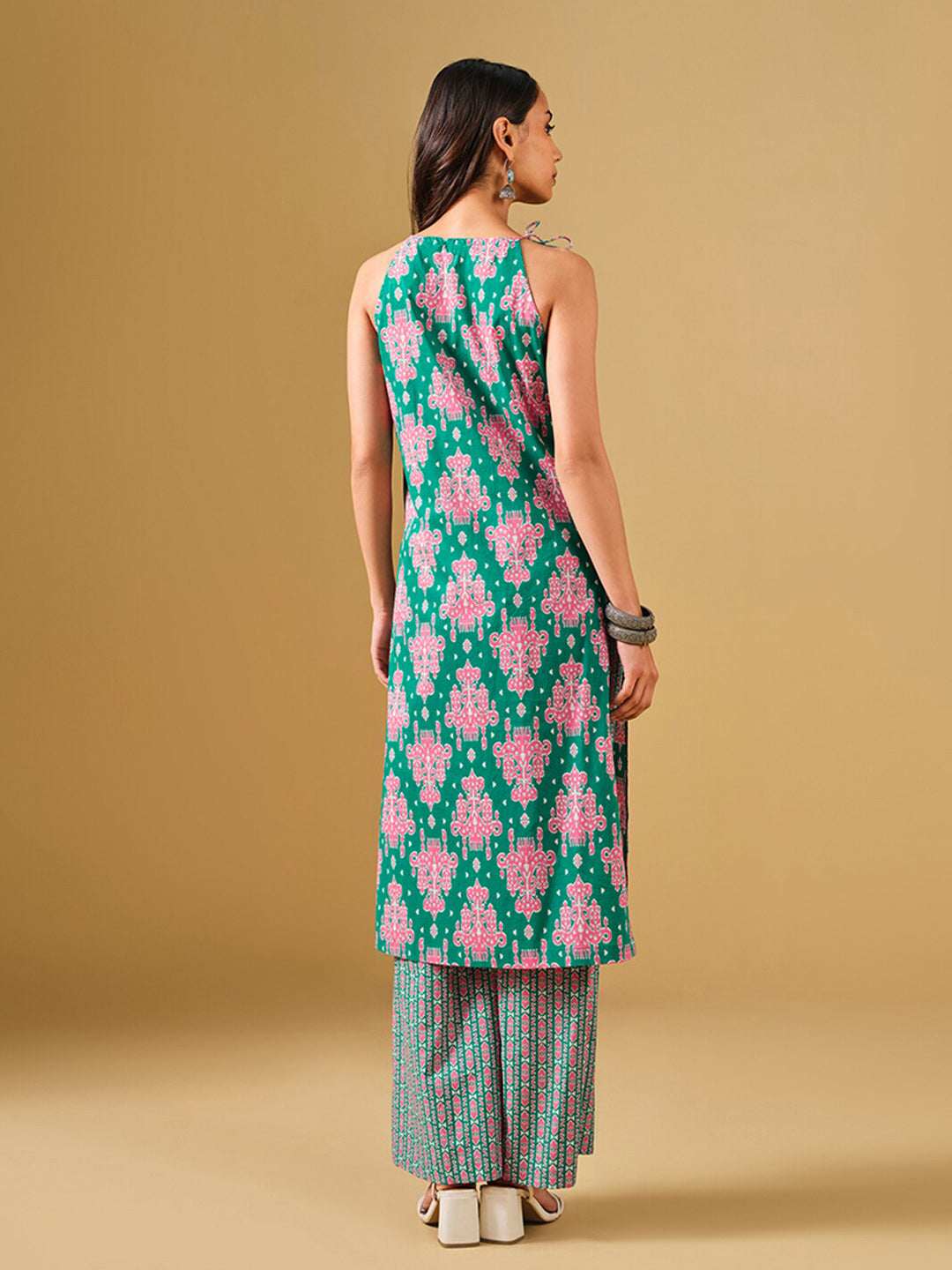 Global Desi Ethnic Motifs Printed Pure Cotton Straight Kurta with Palazzos