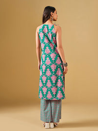 Global Desi Ethnic Motifs Printed Pure Cotton Straight Kurta with Palazzos