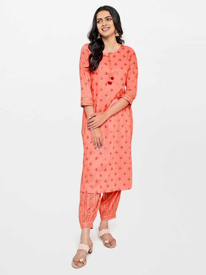 Global Desi Floral Printed Kurta with Dhoti Pant Set