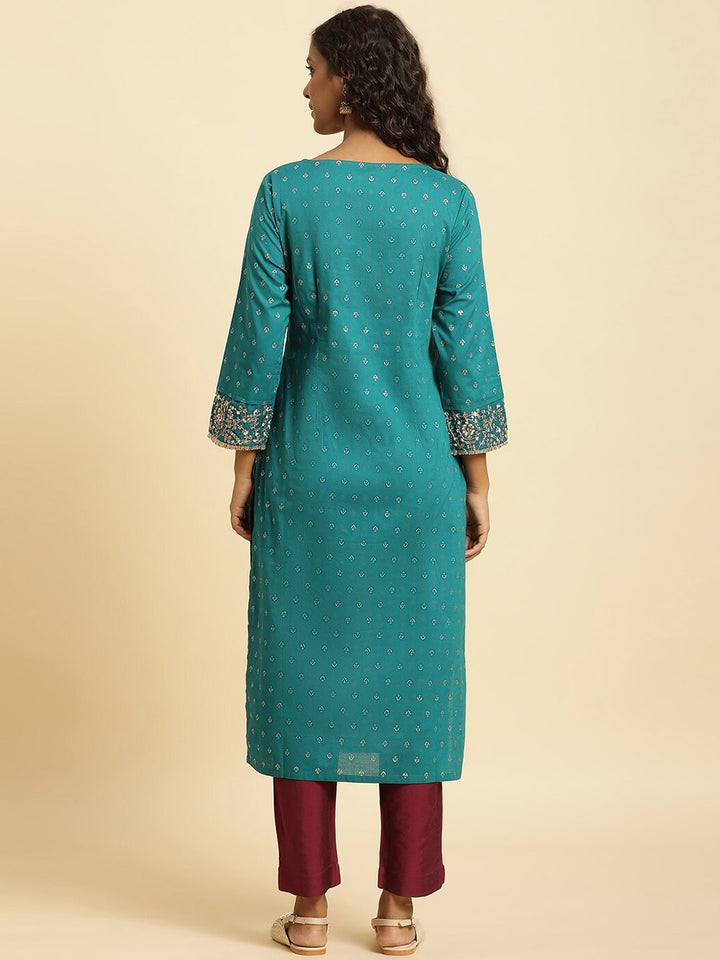 W Ethnic Motifs Printed Pure Cotton Anarkali Kurta