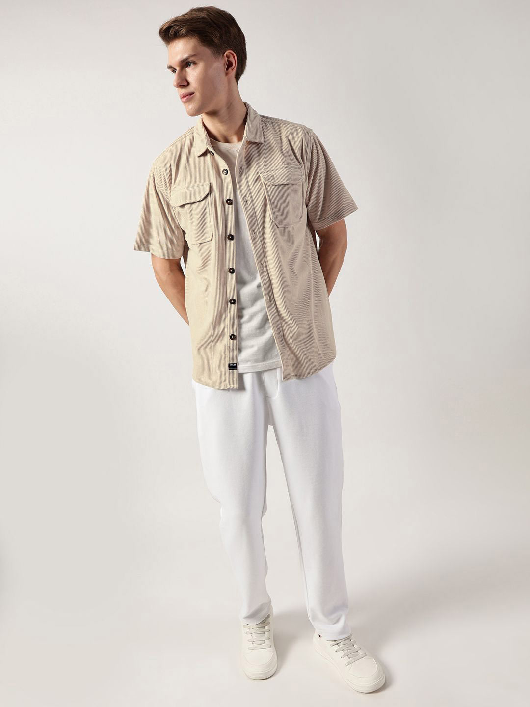 Thomas Scott Men Premium Corduroy Oversized Casual Shirt