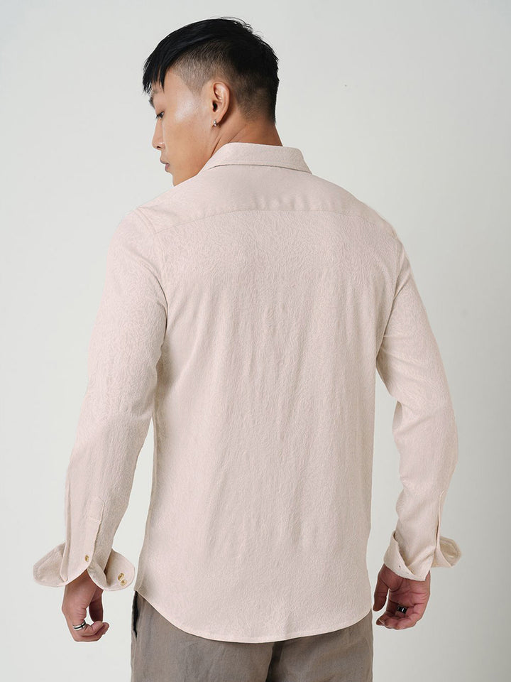 VASTRADO Men Classic Spread Collar Textured Slim Fit Casual Shirt