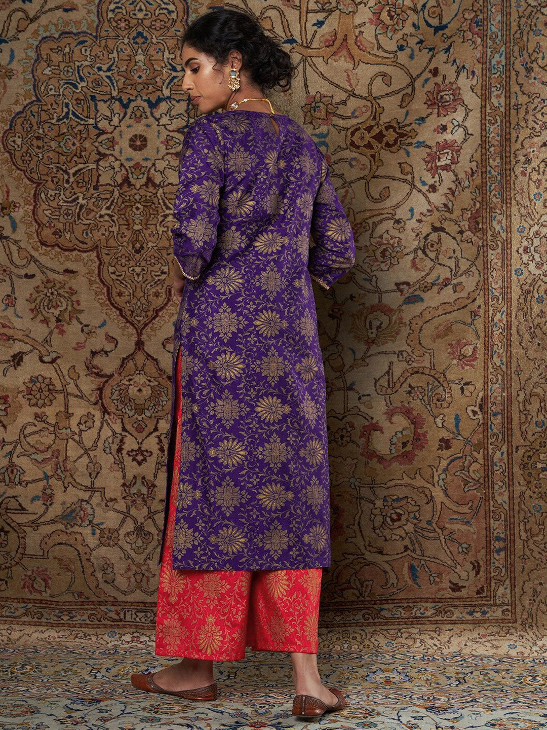 Shae by SASSAFRAS Women Purple Ethnic Motifs Yoke Design Thread Work Kurta with Palazzos