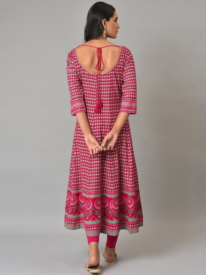 W Festive Floral Print Rayon Kurta With Tight
