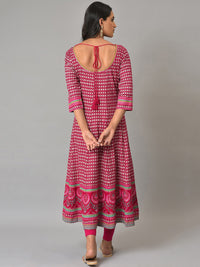 W Festive Floral Print Rayon Kurta With Tight