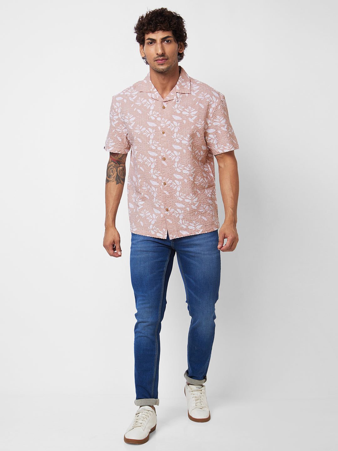 SPYKAR Floral Printed Cuban Collar Pure Cotton Casual Shirt