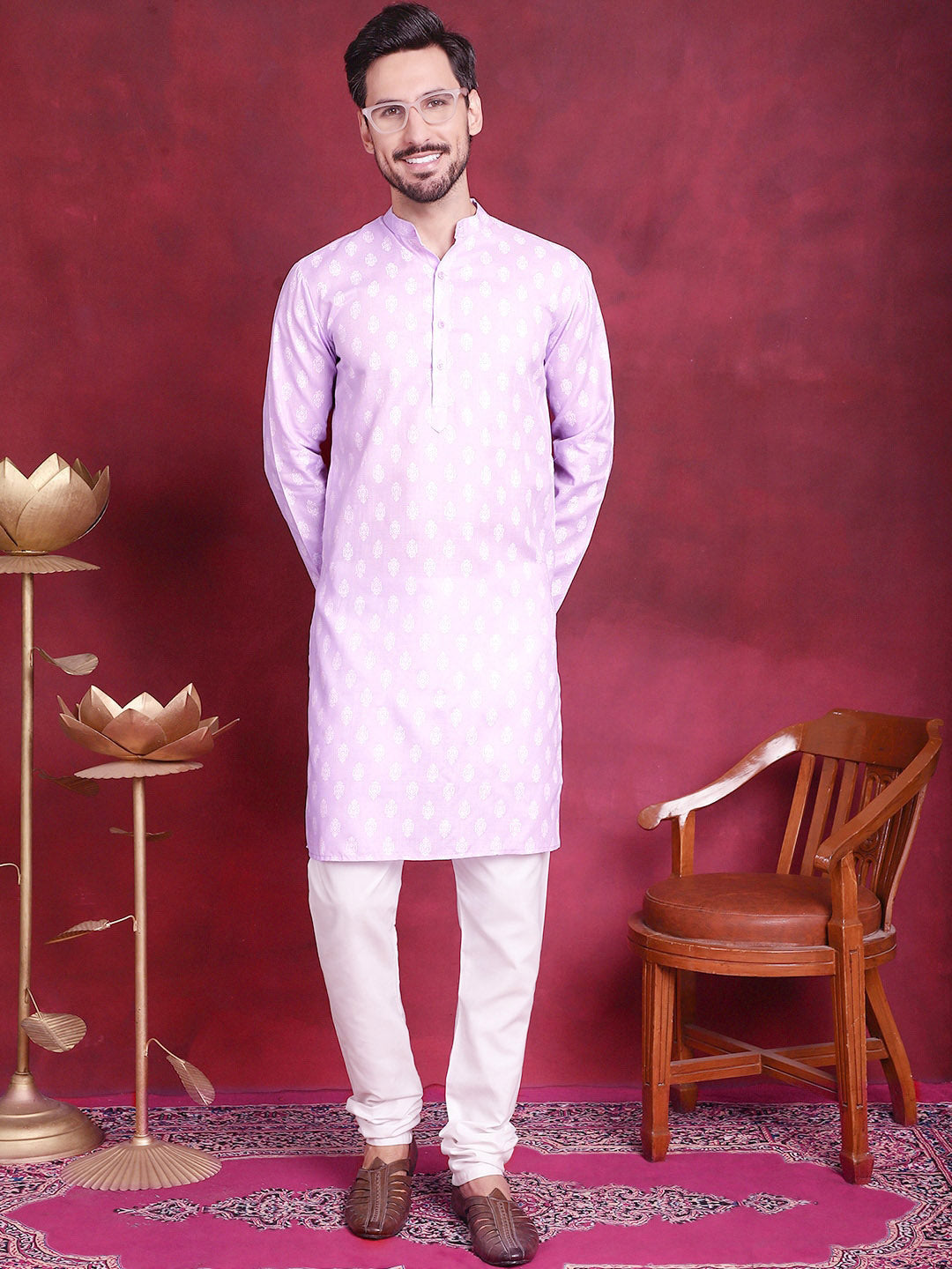 Jompers Ethnic Motifs Floral Printed Mandarin Collar Pure Cotton Kurta