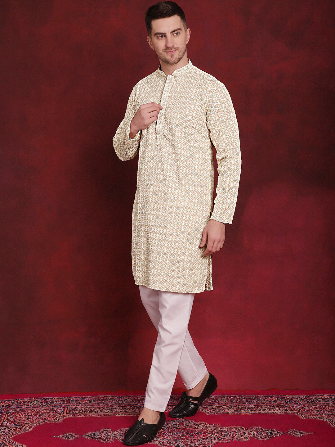 Jompers Embroidered Regular Sequinned Pure Cotton Kurta with Pyjamas