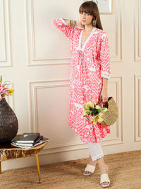 Indo Era Abstract Printed Pleated A-Line Kurta