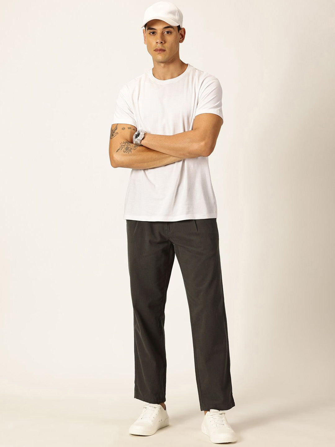 Thomas Scott Men Smart Straight Fit Mid-Rise Easy Wash Pure Cotton Chinos Trousers