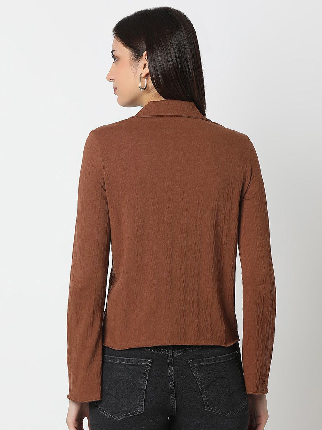 SPYKAR Women Slim Fit Spread Collar Textured Casual Shirt