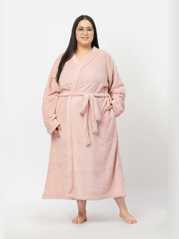 KLOTTHE Plus Size Woolen Long Sleeve Bath Robe With Belt