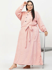 KLOTTHE Plus Size Long Sleeve Woolen Bath Robe With Belt