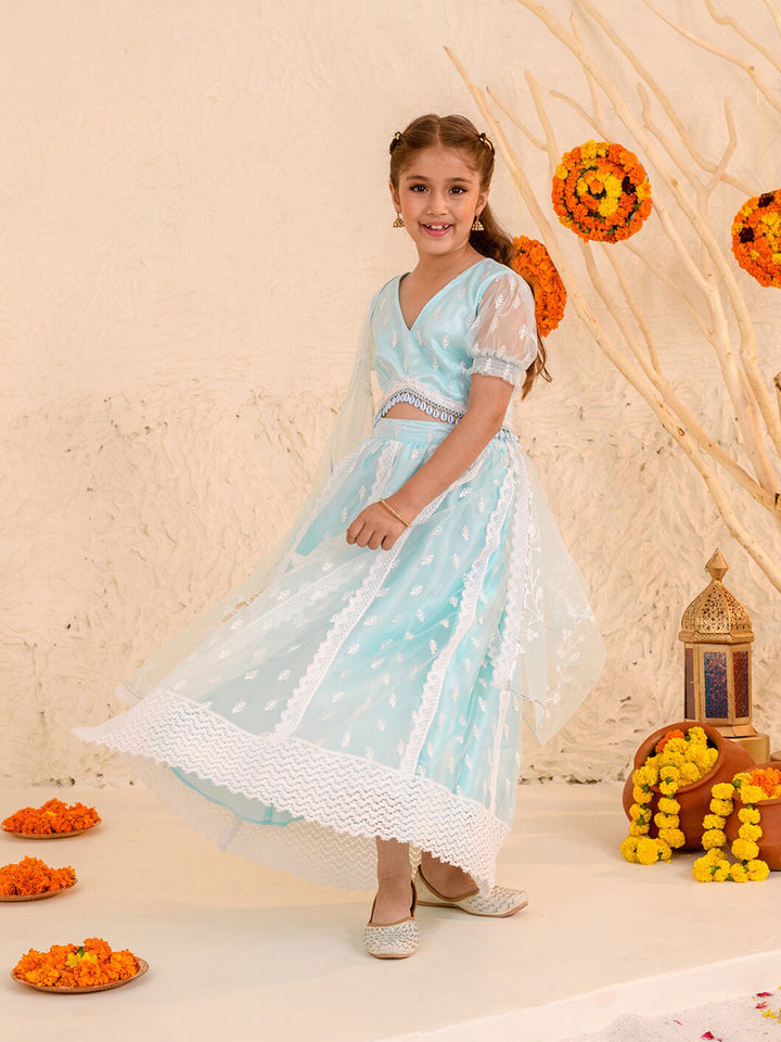 pspeaches Girls Embroidered Thread Work Ready to Wear Lehenga & Blouse With Dupatta