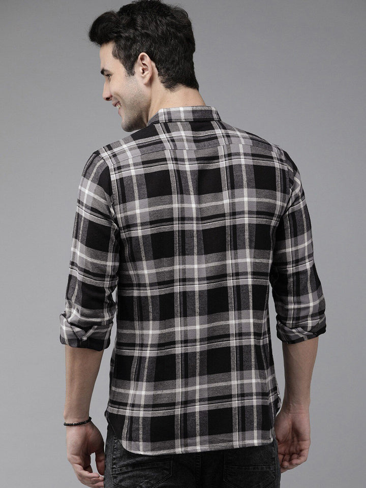 THE BEAR HOUSE Men Grey Slim Fit Tartan Checked Pure Cotton Casual Shirt