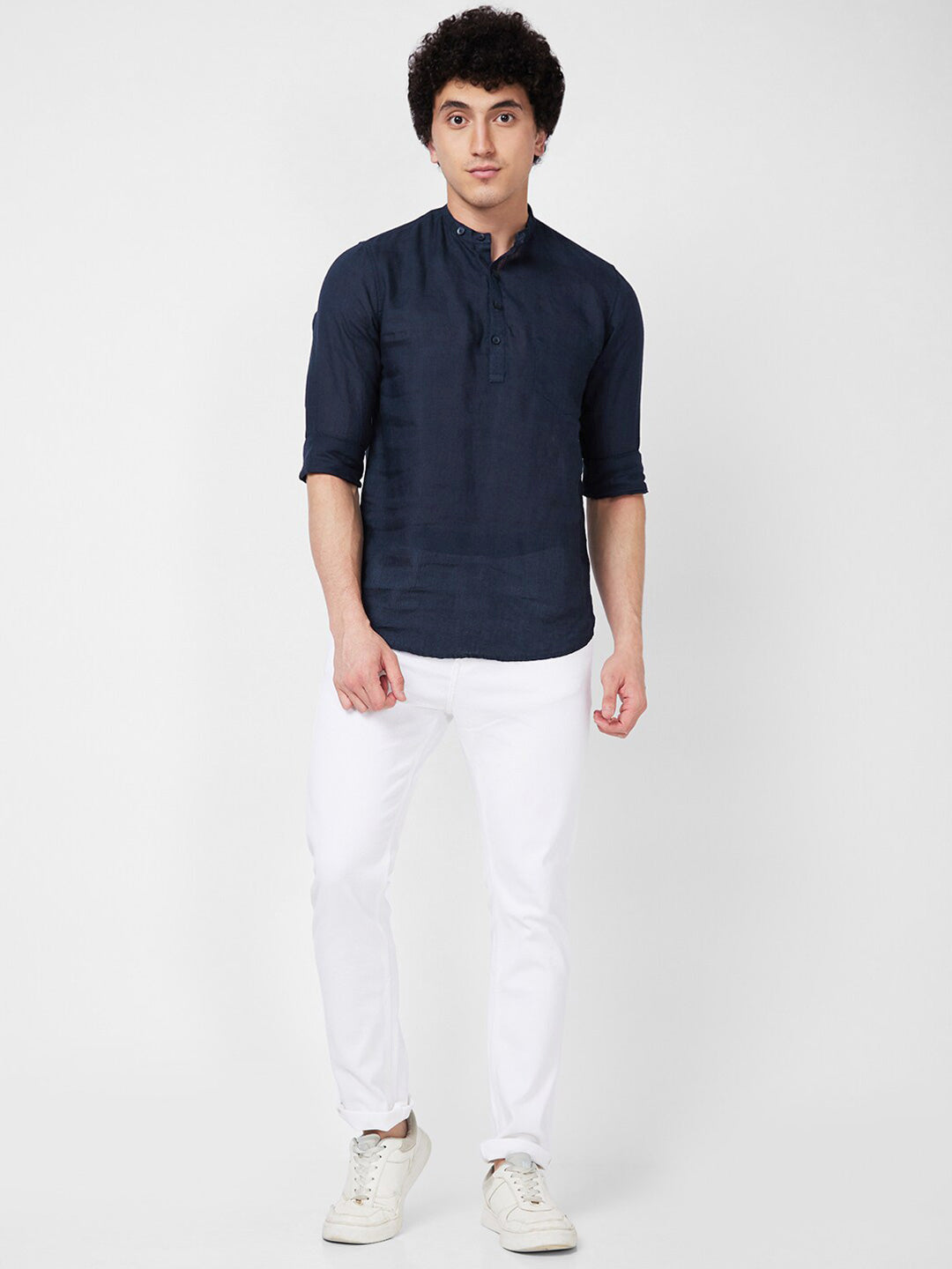 SPYKAR mandarin collar Long Sleeves Casual Linen Shirt