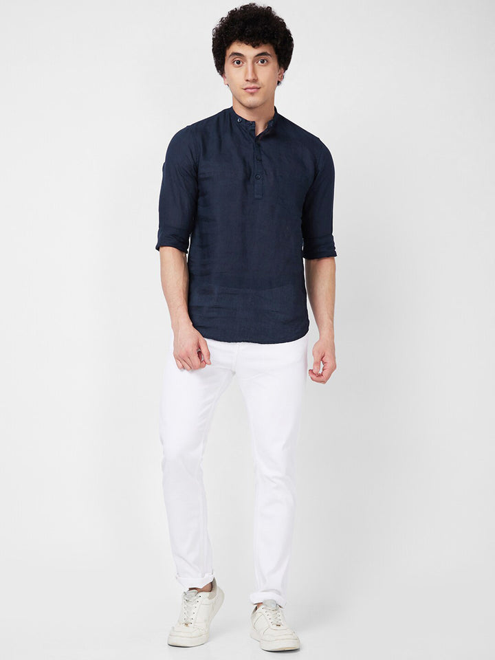 SPYKAR mandarin collar Long Sleeves Casual Linen Shirt
