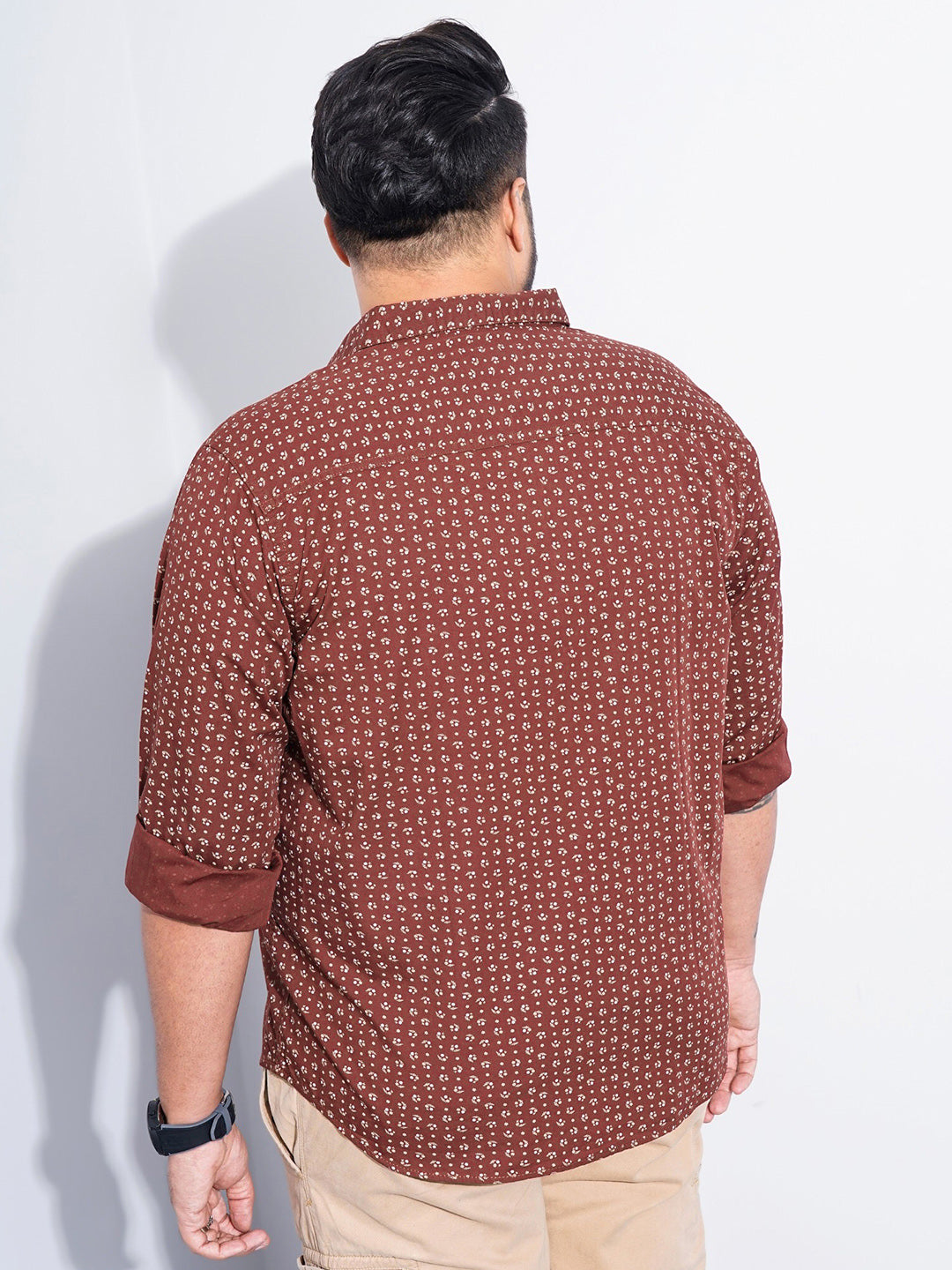 The Indian Garage Co Plus Size Micro Ditsy Printed Pure Cotton Casual Shirt