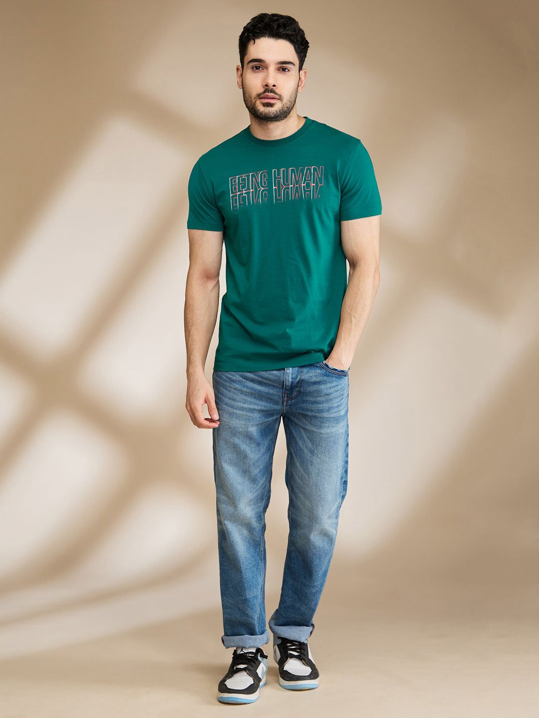 Being Human Men Typography Printed Applique T-shirt