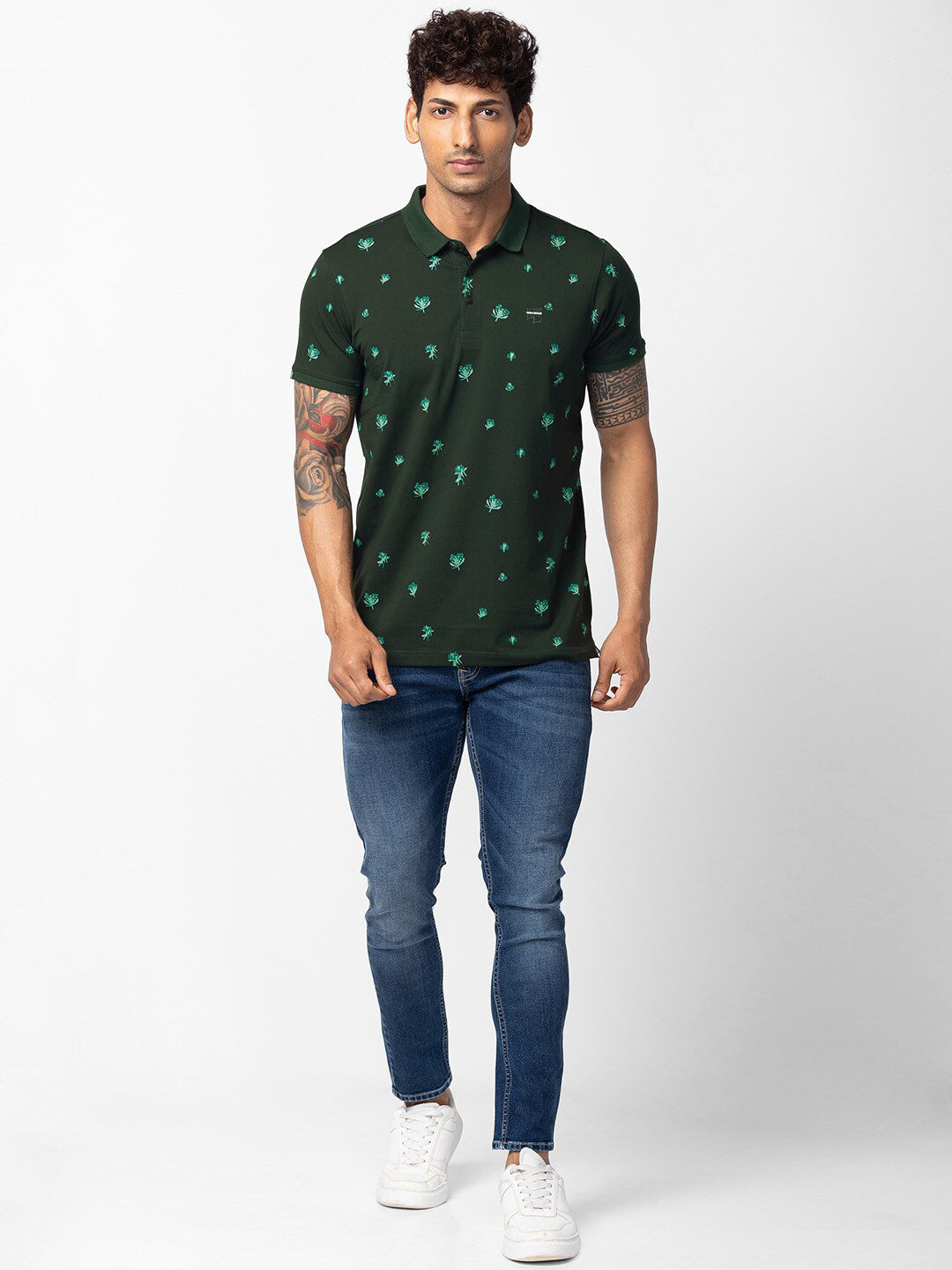SPYKAR Men Floral Printed Polo Collar Slim Fit T-shirt