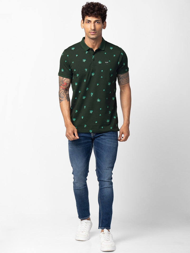 SPYKAR Men Floral Printed Polo Collar Slim Fit T-shirt