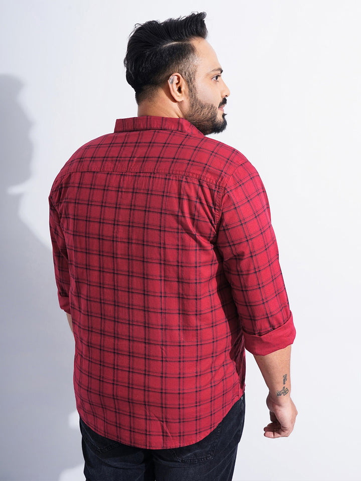 The Indian Garage Co Plus Size Windowpane Checked Cotton Casual Shirt