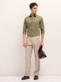 THE BEAR HOUSE Men Spread Collar Solid Cotton Casual Shirt