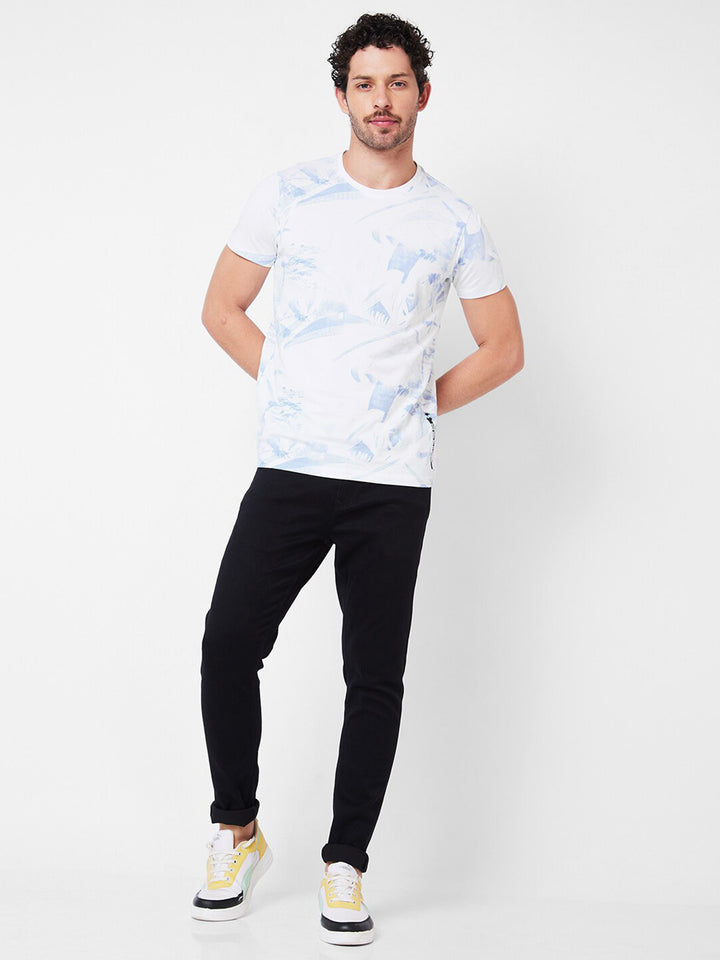 SPYKAR Abstract Printed Cotton Slim Fit T-shirt