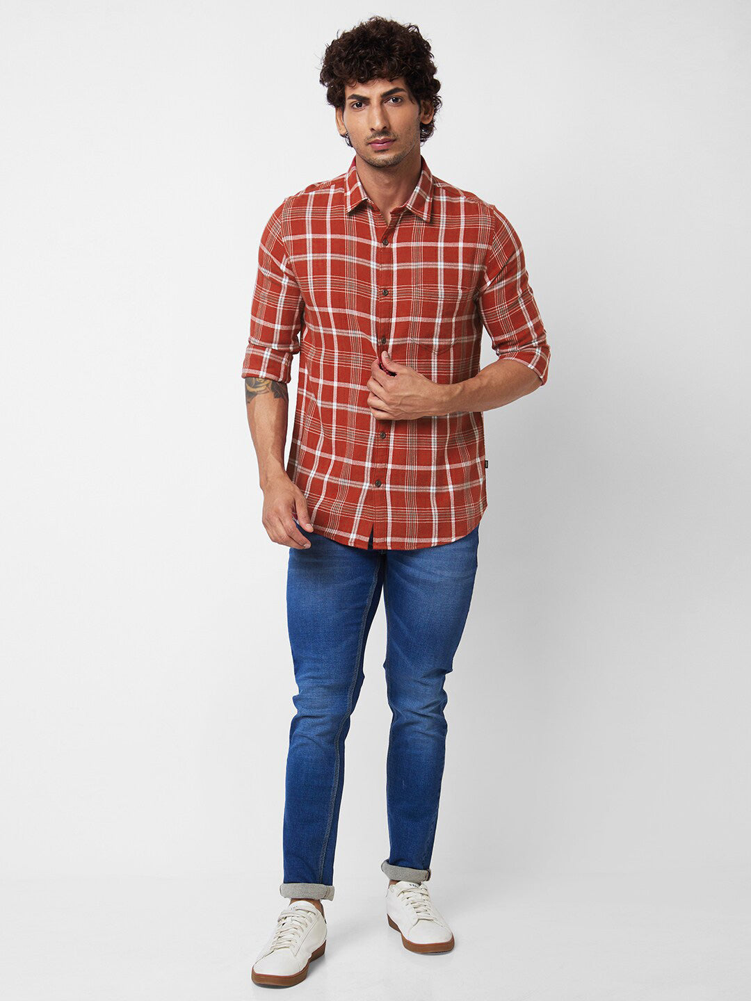 SPYKAR Men Tartan Checked Opaque Pure Cotton Casual Shirt